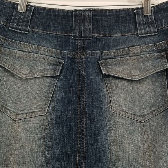 Moto Skirt Womens Size 12 Jean Blue Denim Pleated Button Zip Closure Pockets - Picture 6 of 9